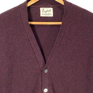 Vtg CRANBROOK Sweater Cardigan Lambswool Button Front Pockets Womens L Burgundy